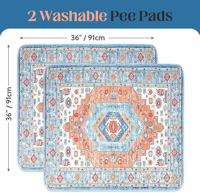 Washable Pee Pads for Dogs 2 Pack Reusable Puppy Training Pads 36"x36" Super Absorbent Waterproof Dog Training Pads, Non-Slip Potty Pads Whelping Pads Litter Mat Pet Supplies - Orange/Mix