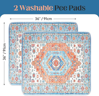 Washable Pee Pads for Dogs 2 Pack Reusable Puppy Training Pads 36"x36" Super Absorbent Waterproof Dog Training Pads, Non-Slip Potty Pads Whelping Pads Litter Mat Pet Supplies - Orange/Mix