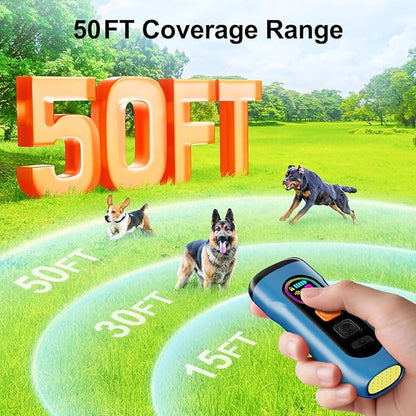 Dog Bark Deterrent Devices Anti Barking Device for Dogs Ultrasonic Bark Stopper Portable Dog Training Tool Indoor Outdoor Up to 50ft Correct Bad Behavior of Own or Neighbor's Dog (Blue)