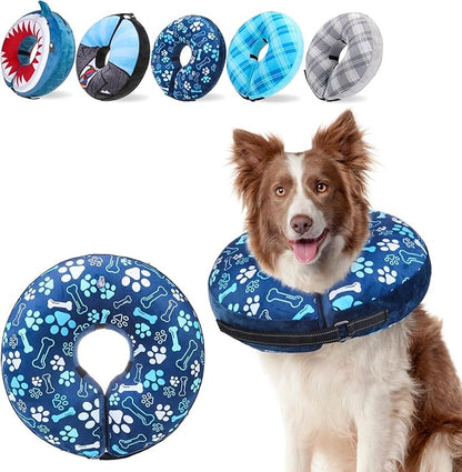 SCENEREAL Dog Cone Alternative After Surgery Donut Collar, Soft Pet Recovery Pillow Collar for Medium Large Dogs, Inflatable Adjustable Neck Collars to Prevent Licking, Bone and Paw Print E-Collars