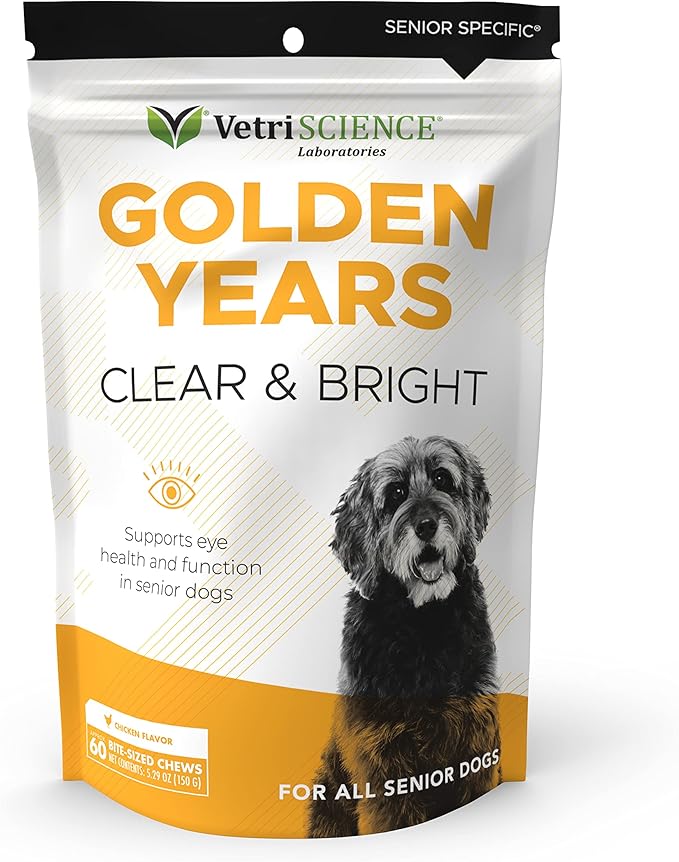 VetriScience Eye & Vision Health Chews for Dogs, Astaxanthin and Bilberry Extract, Eye Vitamins and Antioxidants, Prevent Tear Stains, Chicken, 60 Count