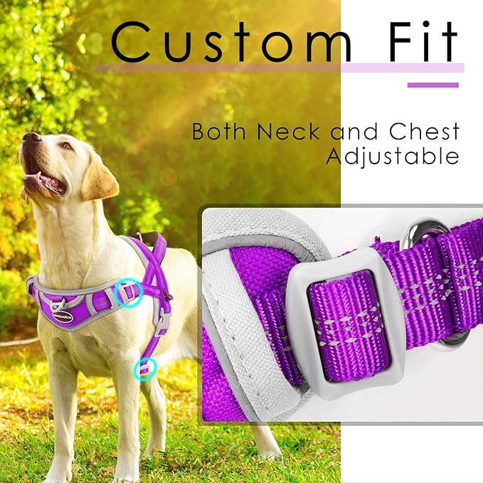 ADVENTUREMORE Dog Harness for Medium Dogs No Pull, Sport Dog Halter Harness Adjustable Reflective Dog Vest Escape Proof Dog Harness with Easy Control Front Clip Handle for Training Walking M Purple