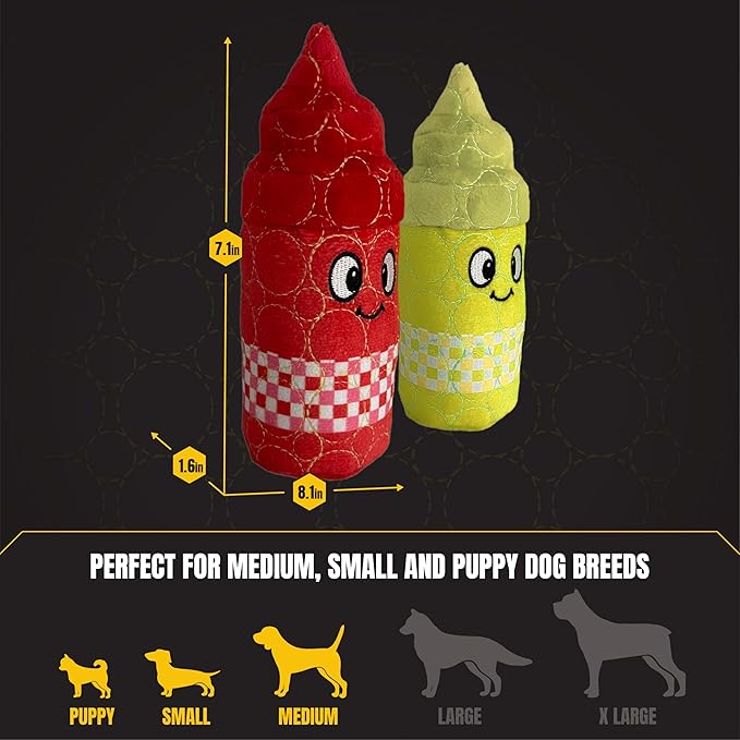 Bite Force Dog Toy - Drizzle & Dollop Squeaky Dog Toy Kevlar-Reinforced for Aggressive Chewers- red and Yellow.
