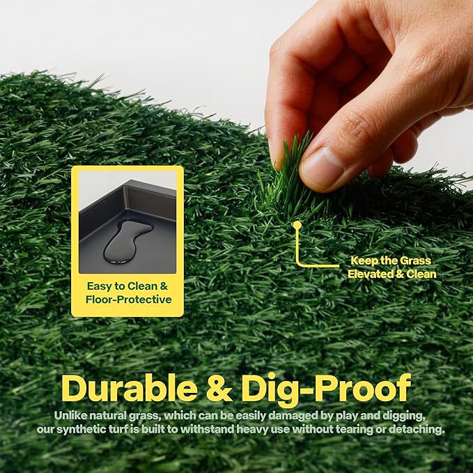 Pawise Dog Grass Pad with Tray, 20x25 Inch Artificial Turf Puppy Potty Pad, Indoor Outdoor Dog Toilet with Pull-Out Drawer & Free Garbage Bags, Dogg Litter Box for Potty Training