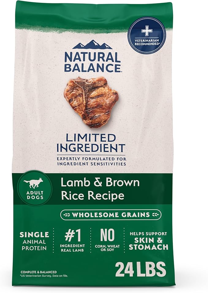 Natural Balance Limited Ingredient Adult Dry Dog Food with Healthy Grains, Lamb & Brown Rice Recipe, 24 Pound (Pack of 1)