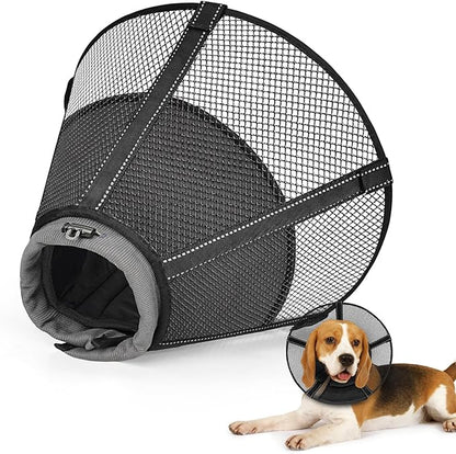 Dog Cone Collar to Stop Licking: Soft Mesh Recovery Collar After Surgery with Detachable Pad, Elizabeth Cone Alternative for Large Medium, Small Dogs, Normal Eating and Drinking (XL, Jet Black)