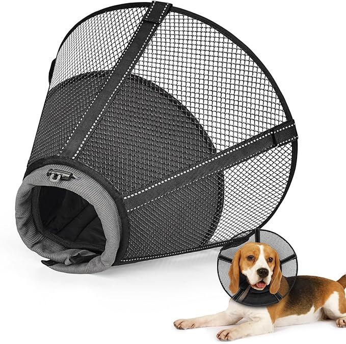 Dog Cone Collar to Stop Licking: Soft Mesh Recovery Collar After Surgery with Detachable Pad, Elizabeth Cone Alternative for Large Medium, Small Dogs, Normal Eating and Drinking (S, Jet Black)