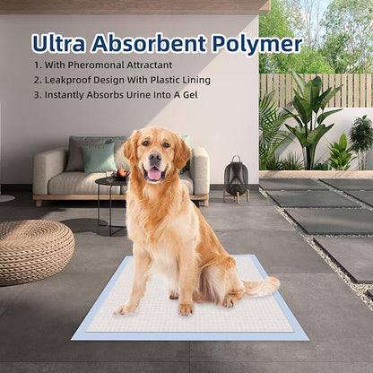 Honey Care All-Absorb 28"x44" Gigantic Dog and Puppy Training Pads, XXXL Dog Incontinence Training Pads, Made in The USA Dog Pee Pads(25 Count),White / Blue