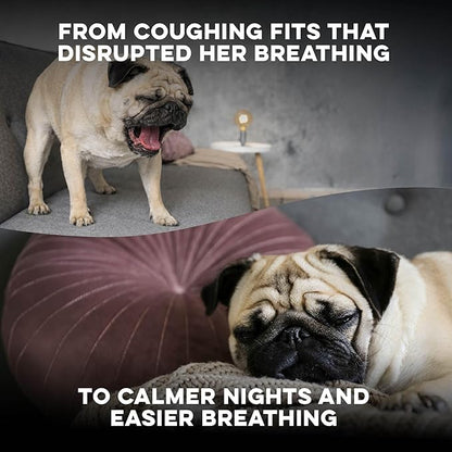 Breathe Easy Natural Cough Relief for Dogs - Gentle Senior Dog Respiratory, Congestion and Sneezing Relief Plus Trachea and Airway Support for Brachycephalic Dogs Ensures Calm Walks & Restful Sleep