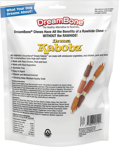 DreamBone Dream Kabobz, Rawhide Free Dog Chew Sticks Made Made with Real Chicken and Vegetables, 18 Count