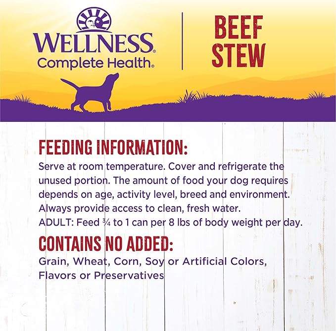 Wellness Complete Health Stew Adult Canned Wet Dog Food, Grain Free, Natural, Beef Recipe, 12.5 oz, Pack of 12 Cans