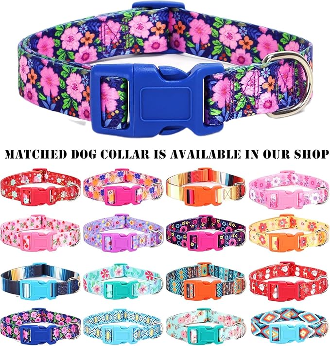 Moonpet Step in Dog Harness Leash Set- All Weather Reflective No-Pull Floral Pattern Padded Mesh Vest Harness for Cats Puppy Extra-Small Small Medium Large Dogs - Dark Flower - S