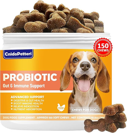 Probiotics for Dogs - 6 Digestive Probiotics & 6 Enzymes for Itchy Skin,Digestion & Gut Support,Helps Diarrhea, Yeast Infection, Upset Stomach,Allergies & Immune System Support-150 Chews