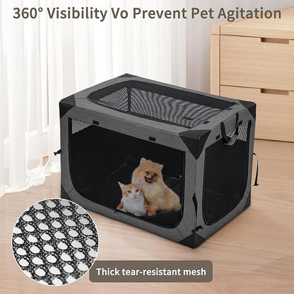 Hiaksedt Dog Crates - 36 Inch Collapsible Soft Dog Crate, 3-Door Foldable Soft Kennel for Large Dogs, Portable Pet Travel Cage with Chew Proof Mesh Window for Indoors & Outdoors（Dark Gray）