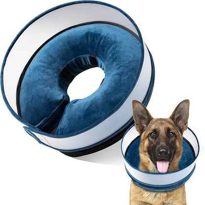 Inflatable Dog Cone, Soft Dog Cone Collar After Surgery for Alternative with Enhanced Anti-Licking Guard Shield Adjustable Detachable Cone Collar, Elizabethan Collar (M, Blue)