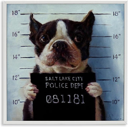 Stupell Industries Funny Boston Terrier Dog Jail Convicted Police, Design by Lucia Heffernan