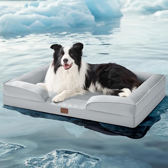 Bedsure Cooling Dog Beds Large Sized Dog - Orthopedic Large Dog Cooling Bed Washable, Dogs Couch Sofa with Waterproof Removable Cover, Pet Bed with Nonskid Bottom, Cooling Grey, 35"