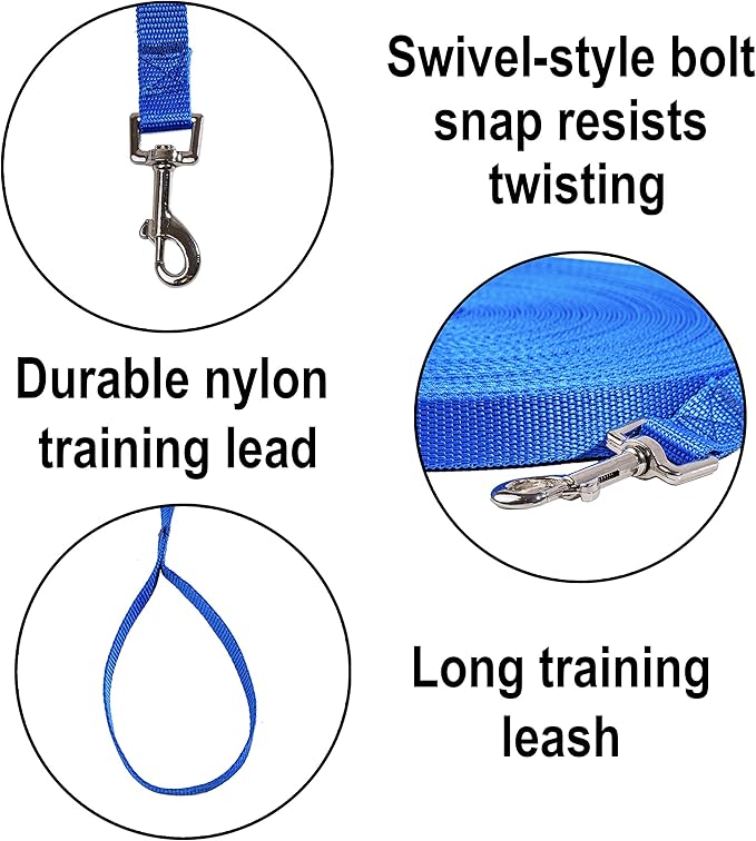 Hi Kiss Dog/Puppy Obedience Recall Training Agility Lead - 15ft 20ft 30ft 50ft 100ft Training Leash - Great for Training, Play, Camping, or Backyard Blue 100 Feet