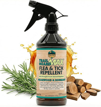 Trail Guard MAX - Natural Extra Strength Insect, Flea and Tick Spray for Dogs, Cats, People & Home (16oz MAX Strength, Cedarwood & Rosemary)