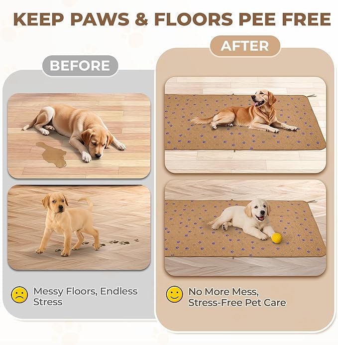 Fostanfly Washable Pee Pads for Dogs, 2 Pack 36''x72'' Ultra-Absorbent and Leak-Proof Non-Slip Reusable Potty Training Pads for Dogs, Puppy, Potty, Whelping of Add 8 Lanyards, Brown