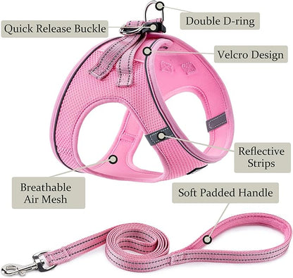 BOOMIBOO Dog Harness with Leash Set, No Pull Adjustable Reflective Step-in Puppy Pet Vest Harnesses for Small Medium Large Dogs and Cats,Pink L