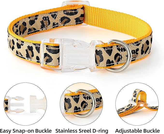 Mile High Life Leopard Dog Harness Collar Leash Set, Adjustable No Pull Dog Halter Harness for Small Breed Dogs, Easy Control for Training Walking (Yellow, XS Chest 9"-15", Neck 8"-12")