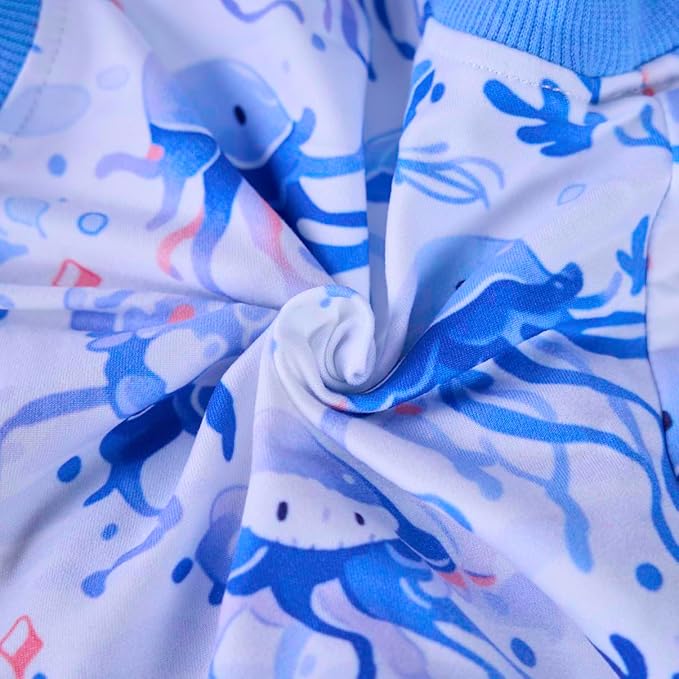PetWarm Surgery Suit Male, Cone of Shame Alternative Bodysuit for Abdominal Affected Areas Sensitive Skin Areas, Soft Bodysuit for Small Medium Large Dogs, Marine Animal Patterns, Blue, 2XL