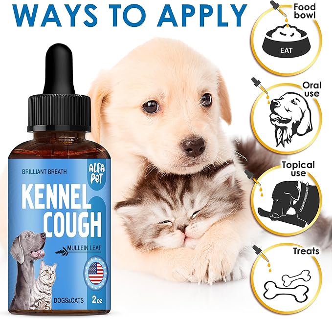 Kennel Cough Treatment for Dogs Helps with Dry, Wet, Barking Cough – Herbal Cat and Dog Cough Treatment Soothes and Calms Irritated Throat, Supports Breathing, Clears Airways – 2-oz Bottle