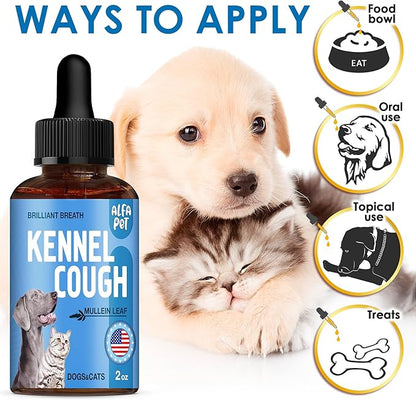 Kennel Cough Treatment for Dogs Helps with Dry, Wet, Barking Cough – Herbal Cat and Dog Cough Treatment Soothes and Calms Irritated Throat, Supports Breathing, Clears Airways – 2-oz Bottle