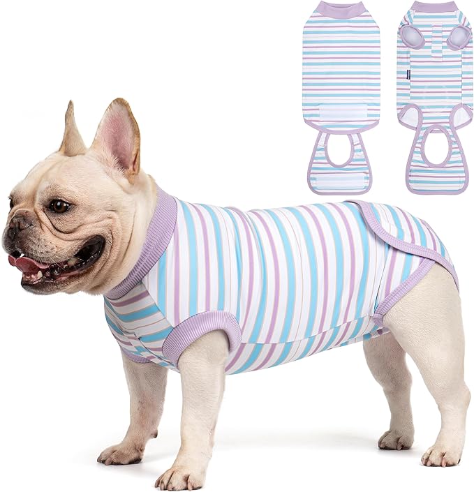 cyeollo Recovery Suit for Dogs Surgery Suit Female Spay Soft Pet Onesie Bodysuit Male Dog Neuter, Small Dogs Surgical Recovery Shirt, Striped, XS