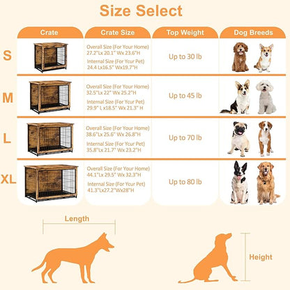 Vongrasig Dog Crate Furniture, Side End Table, Modern Wooden Kennel for Dogs Indoor, Heavy-Duty Dog Cage with Multi-Purpose Removable Tray, Double-Door Dog House, Rustic Brown