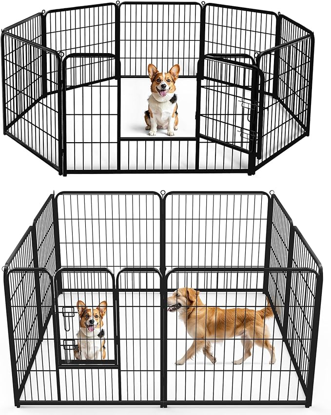 DUMOS Dog Playpen Indoor, Metal 32 Inch 8 Panels Foldable Pet Fence with Door, Outdoor Small Medium Large Dog Puppy Portable Exercise Play Pen for RV Camping, Trips, Play Yard