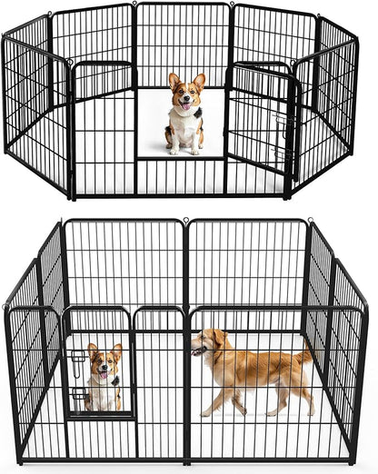 DUMOS Dog Playpen Indoor, Metal 32 Inch 8 Panels Foldable Pet Fence with Door, Outdoor Small Medium Large Dog Puppy Portable Exercise Play Pen for RV Camping, Trips, Play Yard