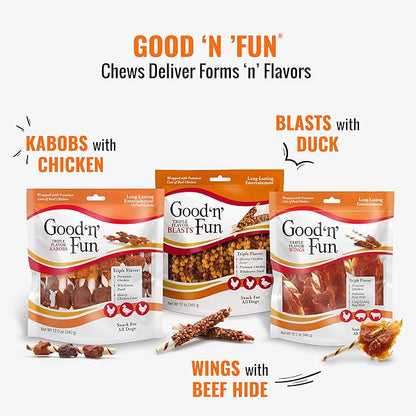 GOOD 'N' FUN Triple Flavor Ribs Chews for All Dogs, 24 Ounces, Treat Your Dog to Long-Lasting Chews Made with Beef Hide, Chicken and Pork Hide
