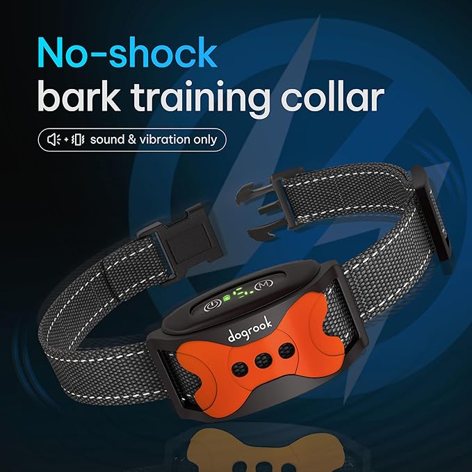 DogRook Rechargeable Dog Bark Collar | Smart Collar for Dog Training | Beep & Vibration | No Shock | No Bark Collar | Anti Bark Collar for Dogs | Anti Barking Collar for Dogs - Large, Medium, Small