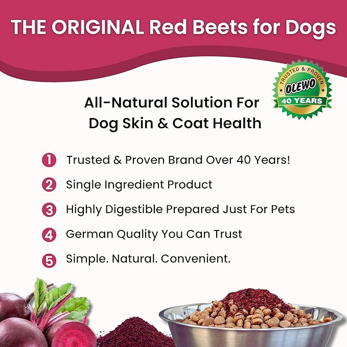 Olewo Original Red Beets for Dogs – Internal Support Dog Food Topper for Skin Sensitivity and Overall Balance, Prebiotic Fiber and Whole Food Nutrients, 1 lb