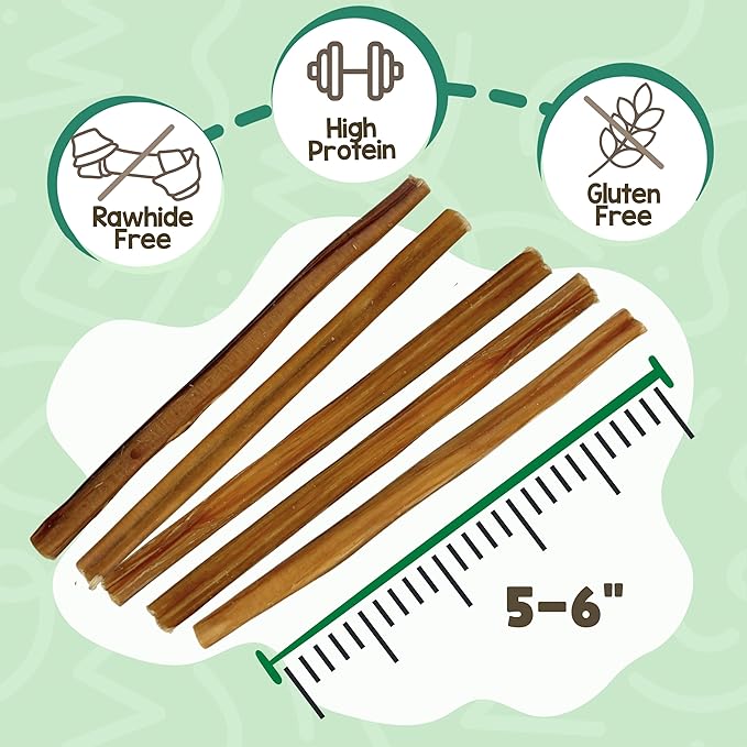 Nature Gnaws Extra Thin Bully Sticks for Small Dogs 5-6" (10 Count) - Long Lasting for Light Chewers and Puppies - Natural Beef Dog Chew Bones