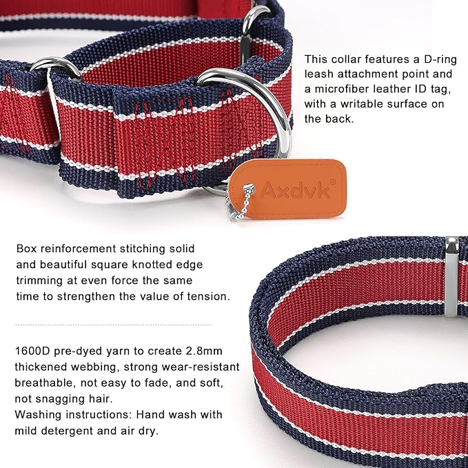 Martingale Collar 1.5 Inch Wide 1600D Extra Strong Anti Escape Nylon Dog Collar, No Pull Heavy Duty Pet Collars with 3-Color Stripe for Large to XLarge Dogs (XL, Khaki & Dark Brown)