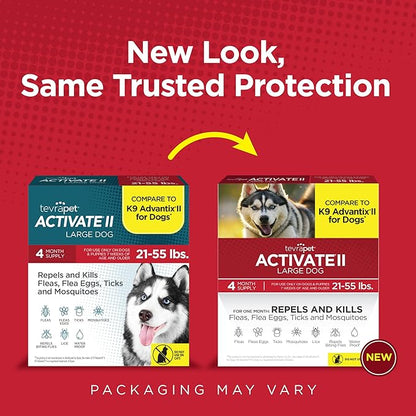 TevraPet Activate II Flea and Tick Prevention for Dogs, Large Dogs 21-55 lbs, Topical Drops, 4 Month Flea and Tick Treatment