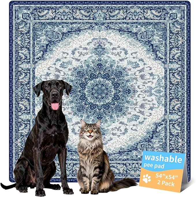 Washable Pee Pads for Dogs, Reusable Puppy Potty Training Pads, Ultra-Absorbent Thick Waterproof Leak-Proof Non-Slip Pads & Mat for Crate, Playpen, Floor, Whelping & Housebreaking , 2 Pack 54"x54"