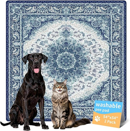 Washable Pee Pads for Dogs, Reusable Puppy Potty Training Pads, Ultra-Absorbent Thick Waterproof Leak-Proof Non-Slip Pads & Mat for Crate, Playpen, Floor, Whelping & Housebreaking , 2 Pack 54"x54"