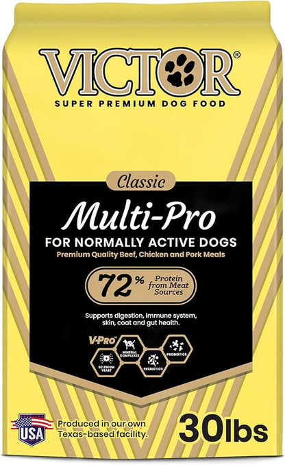 VICTOR Super Premium Dog Food – Multi-Pro Dry Canine Food – Gluten Free Dog Kibble with Beef, Chicken and Pork Protein for Normally Active Dogs – All Breeds and All Life Stages, 30 lb