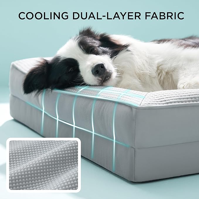 Bedsure Cooling Dog Beds Large Sized Dog - Orthopedic Large Dog Cooling Bed Washable, Dogs Couch Sofa with Waterproof Removable Cover, Pet Bed with Nonskid Bottom, Cooling Grey, 35"