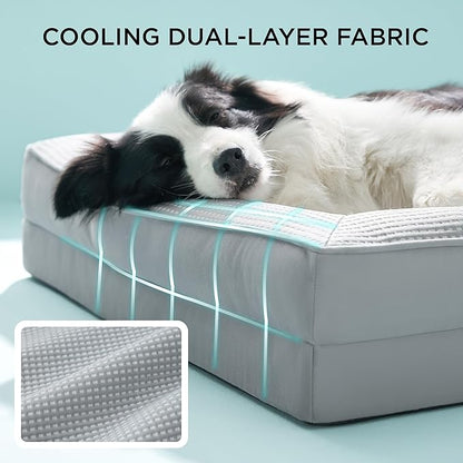 Bedsure Cooling Dog Beds Large Sized Dog - Orthopedic Large Dog Cooling Bed Washable, Dogs Couch Sofa with Waterproof Removable Cover, Pet Bed with Nonskid Bottom, Cooling Grey, 35"
