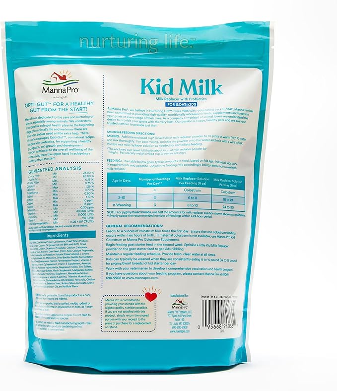 Manna Pro Goat Kid Milk Replacer, High in Protein to Support Growth, Powered by Opti-Gut to Support Gut Health & Digestion, Easy-to-Mix Formula, 4 lbs