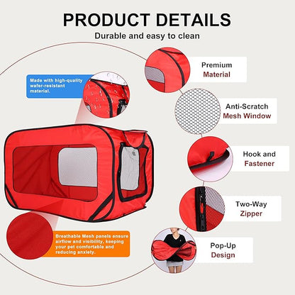 36 Inch Foldable Dog Crate for Mediun Dogs - Portable Travel Kennel with Mesh Windows & Waterproof Cover - Indoor Outdoor Pop-Up Dog Cage for Car, Camping (Red)