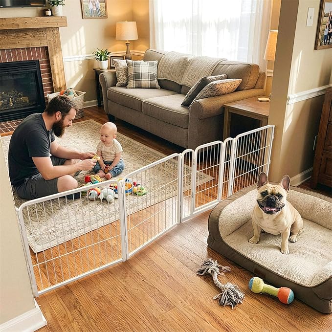 FXW Dog Gate Extra Wide Designed for Indoor Use, Adjustable Width Up to 92-inch Wide (24" H 4 Wire Panels for Puppies and Small Dogs), Black