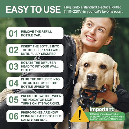 Dog Calming Pheromone Diffuser Refills, 4 Pack 48ml, Helps Dogs Relieve Anxiety, Reduce Stress, Aggression, Barking, Chewing, Scratching, Supports Dogs Travel, Vet Visits, Separation, Loud Noises