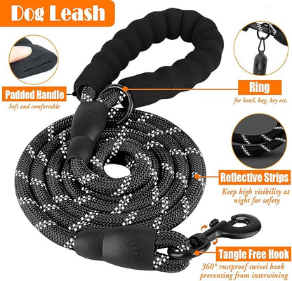 No Pull Dog Harness, Collar & Leash Set | Includes Dog Seat Belt, Collapsible Bowls & Poop Bag Dispenser. Ideal for Training, Walking, Hiking. Fits Small to Large Dogs(Black-M)