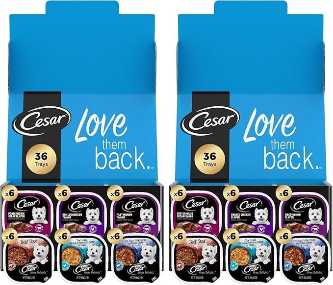 Cesar Home Delights & Classic Loaf in Sauce,Adult Wet Dog Food,Variety Pack,Wet Food for Dogs,3.5 oz Tray,36 Count (Pack of 2)